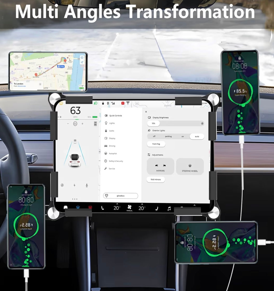 for Tesla Phone Mount, Magsafe Strongest Magnetic Tesla Phone Holder for Tesla Model 3/Model Y/Cybertruck Accessories 2024, No Glue for Car Phone Mount for Tesla with Magnetic Ring Fits for All Phone