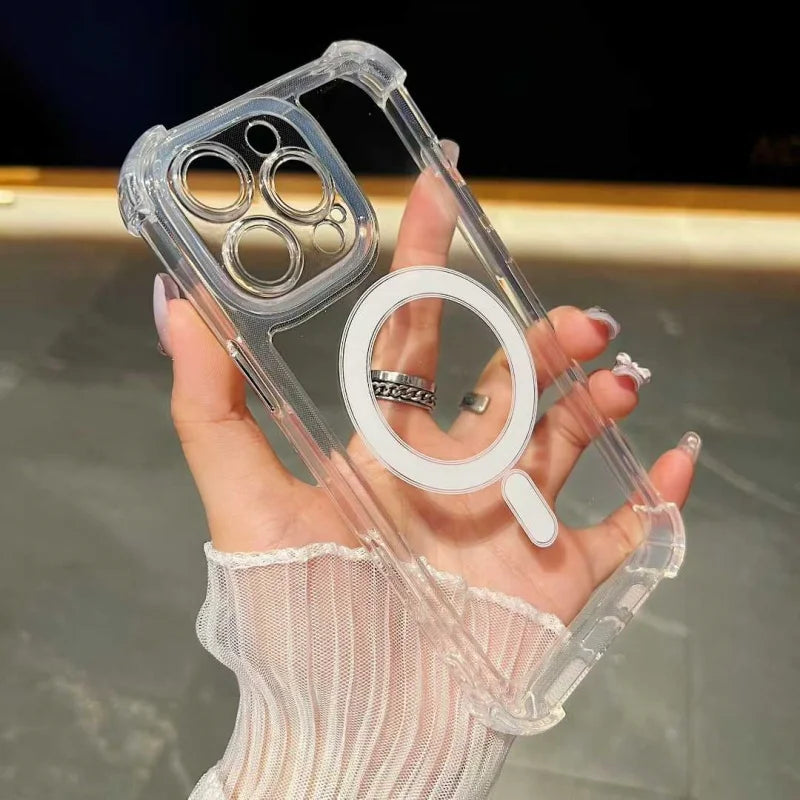 Hot Selling Acrylic Hard Cover Four Corner Mobile Phone Case for iPhone 17 Pro Max Precise Hole Clear Space Magnetic Case