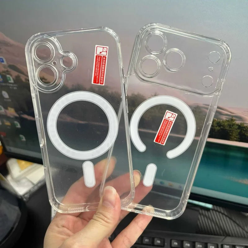 Hot Selling Acrylic Hard Cover Four Corner Mobile Phone Case for iPhone 17 Pro Max Precise Hole Clear Space Magnetic Case