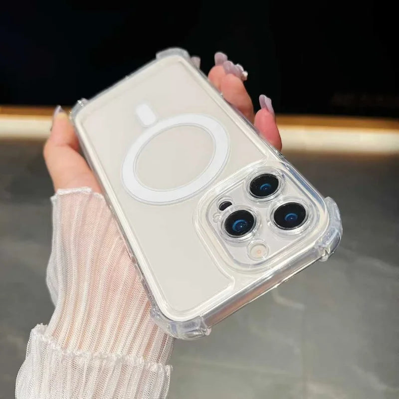 Hot Selling Acrylic Hard Cover Four Corner Mobile Phone Case for iPhone 17 Pro Max Precise Hole Clear Space Magnetic Case