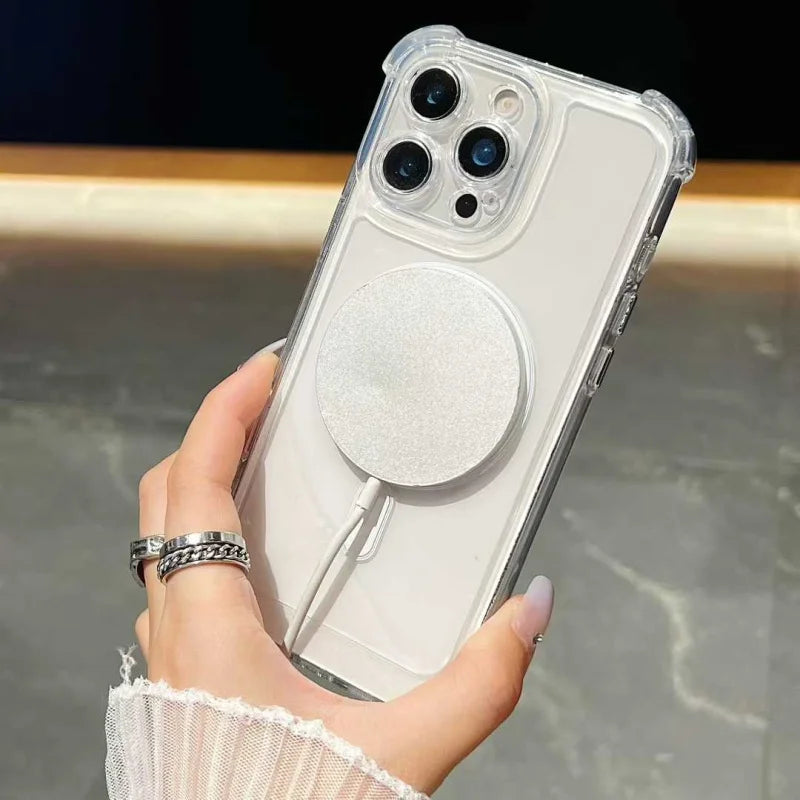 Hot Selling Acrylic Hard Cover Four Corner Mobile Phone Case for iPhone 17 Pro Max Precise Hole Clear Space Magnetic Case