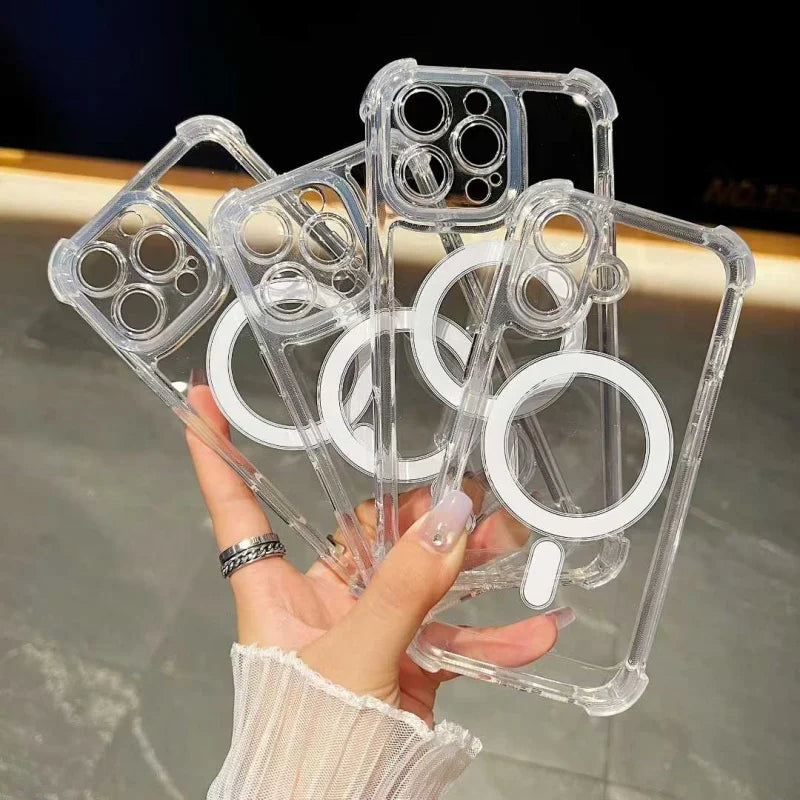 Hot Selling Acrylic Hard Cover Four Corner Mobile Phone Case for iPhone 17 Pro Max Precise Hole Clear Space Magnetic Case