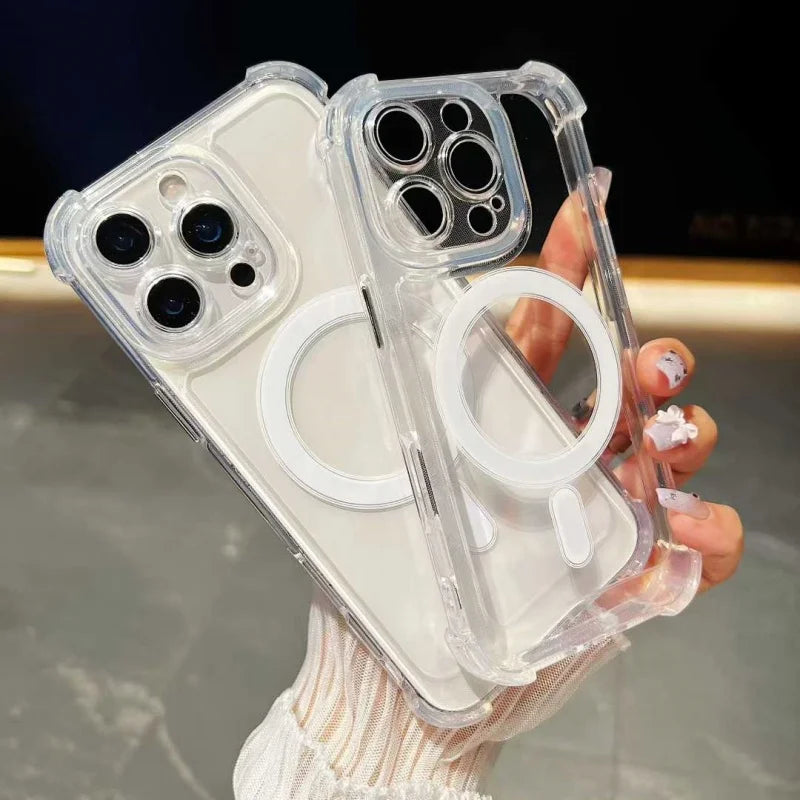 Hot Selling Acrylic Hard Cover Four Corner Mobile Phone Case for iPhone 17 Pro Max Precise Hole Clear Space Magnetic Case