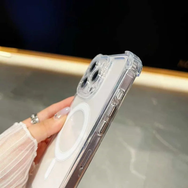 Hot Selling Acrylic Hard Cover Four Corner Mobile Phone Case for iPhone 17 Pro Max Precise Hole Clear Space Magnetic Case