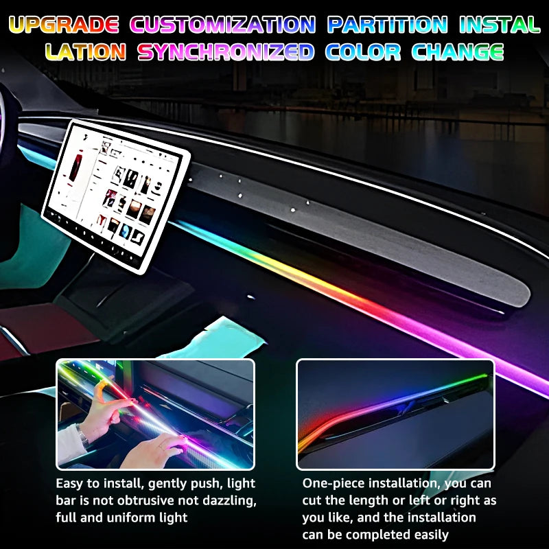 200cm 150cm Car Ambient Light Front Windshield Dashboard LED 64 Colors RGB Symphony Interior Acrylic Atmosphere Lamp App Control