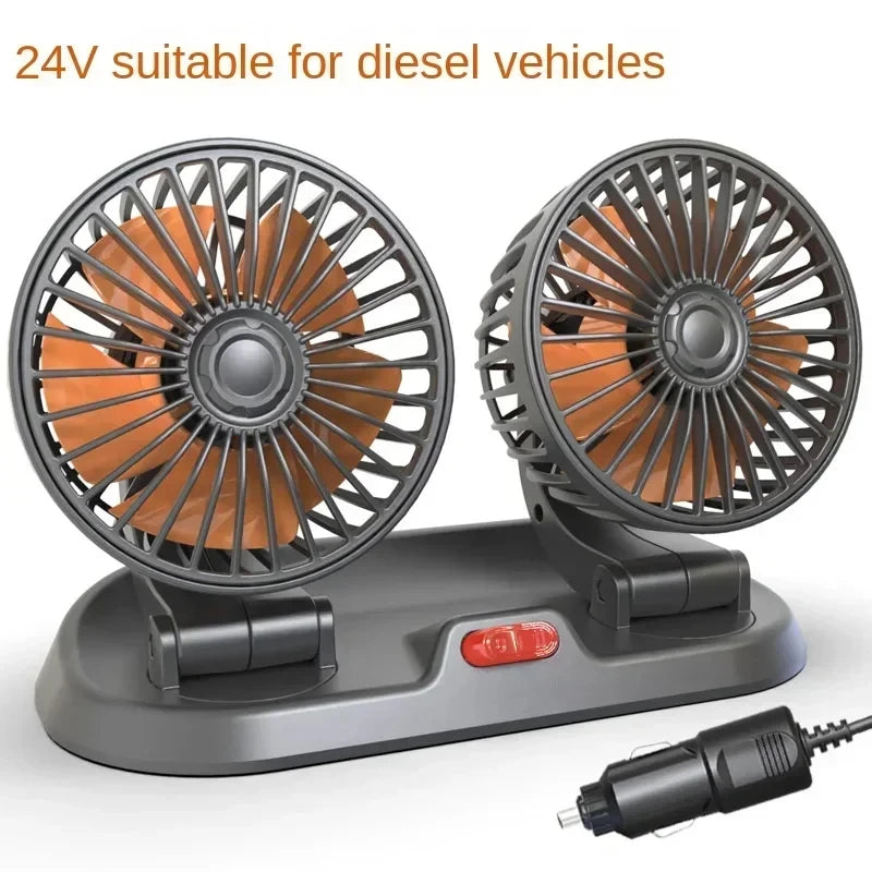 Car Fan Cooling Car Electric Fan 360° Adjustable 3 Heads USB/12V/24V Fan 2 Speed Silent Cooler for Dashboard RV Truck SUV