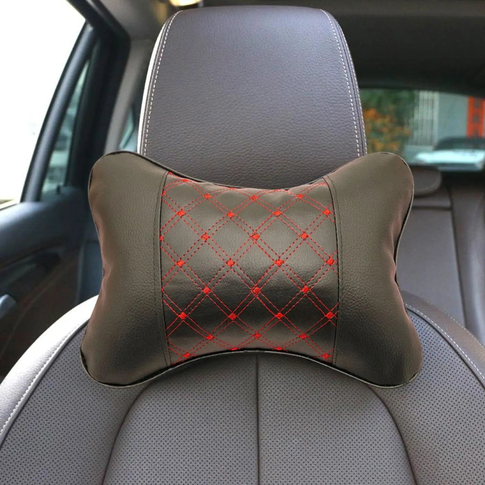 Car Neck Pillows Both Side Pu Leather 1pcs Pack Headrest For Head Pain Relief Filled Fiber Universal Car Pillow V6U2