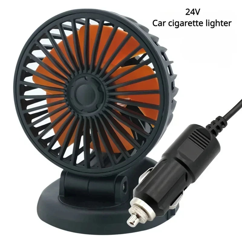 Car Fan Cooling Car Electric Fan 360° Adjustable 3 Heads USB/12V/24V Fan 2 Speed Silent Cooler for Dashboard RV Truck SUV