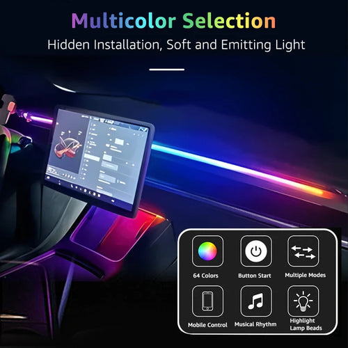 200cm 150cm Car Ambient Light Front Windshield Dashboard LED 64 Colors RGB Symphony Interior Acrylic Atmosphere Lamp App Control