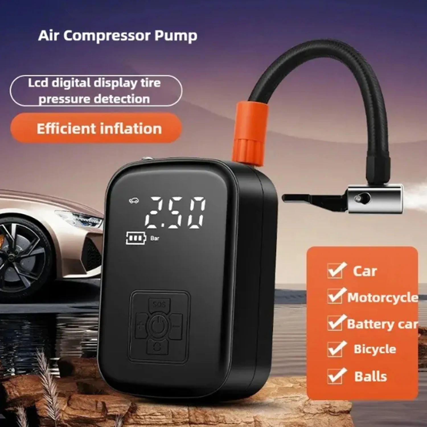 Tire Inflation Pump Car Air Compressor Micro Car Inflation Pump Digital Air Compressor for Cars Motorcycles, Bicycles