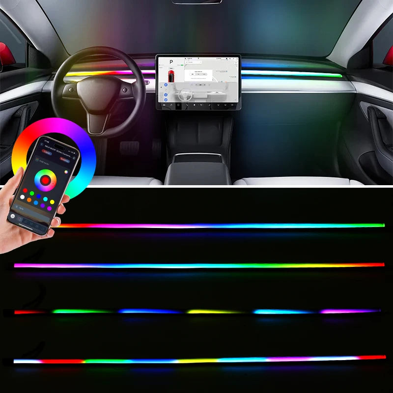 200cm 150cm Car Ambient Light Front Windshield Dashboard LED 64 Colors RGB Symphony Interior Acrylic Atmosphere Lamp App Control