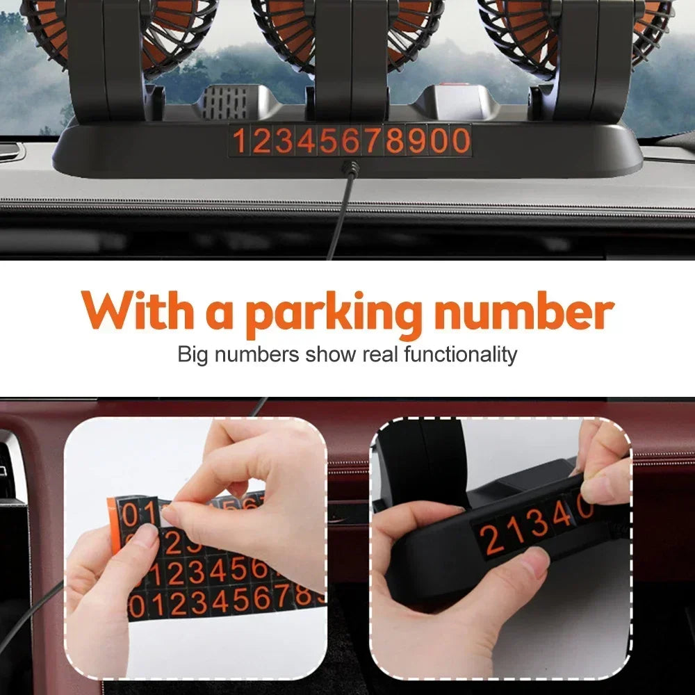 Car Fan Cooling Car Electric Fan 360° Adjustable 3 Heads USB/12V/24V Fan 2 Speed Silent Cooler for Dashboard RV Truck SUV