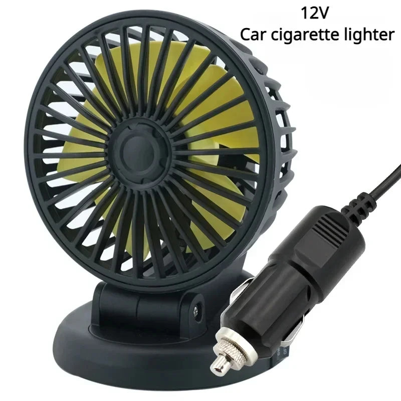 Car Fan Cooling Car Electric Fan 360° Adjustable 3 Heads USB/12V/24V Fan 2 Speed Silent Cooler for Dashboard RV Truck SUV