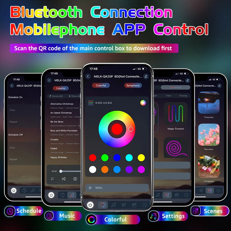 200cm 150cm Car Ambient Light Front Windshield Dashboard LED 64 Colors RGB Symphony Interior Acrylic Atmosphere Lamp App Control