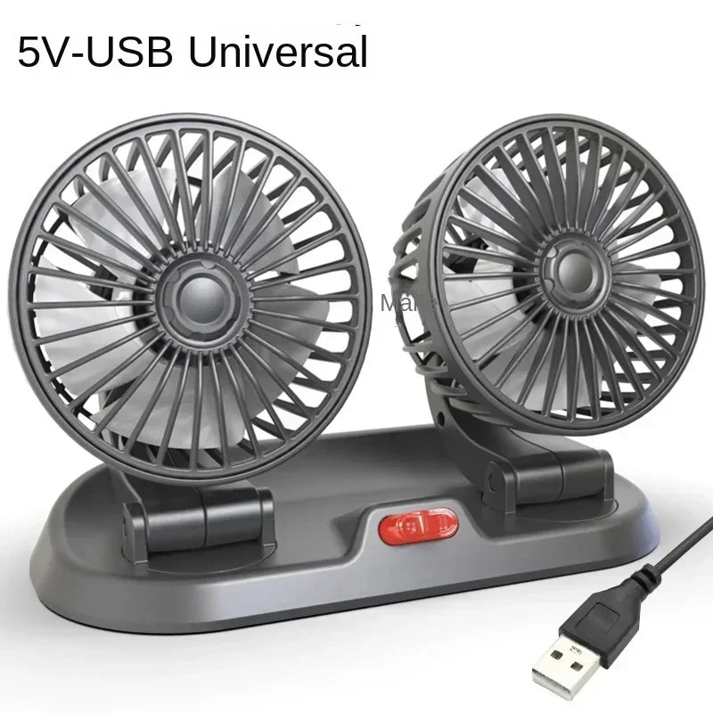 Car Fan Cooling Car Electric Fan 360° Adjustable 3 Heads USB/12V/24V Fan 2 Speed Silent Cooler for Dashboard RV Truck SUV