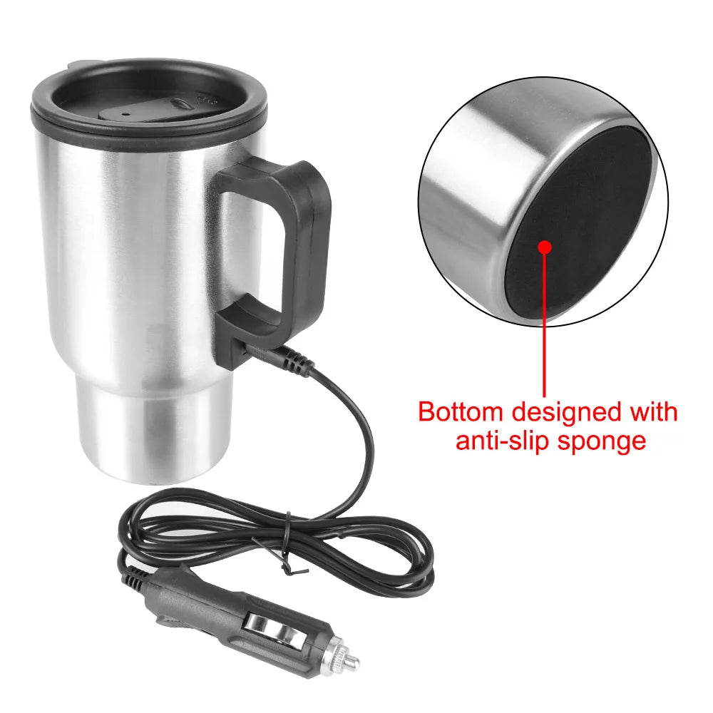 Camping Travel Kettle Vehicle Heating Cup 12V 450ml Stainless Steel Water Coffee Milk Thermal Mug Electric Heating Car Kettle